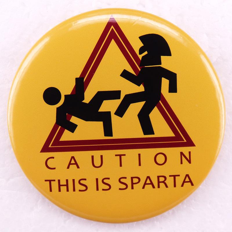 Caution: Spartan Brooch Tinplate Pin