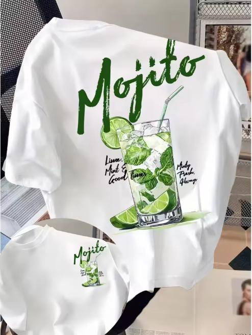 The Mojito Cocktail Graphic TShirt Casual Crew Neck Short Sleeve Top Retro Lime Mint PrintVersatile Summer Daily Fashion Tee