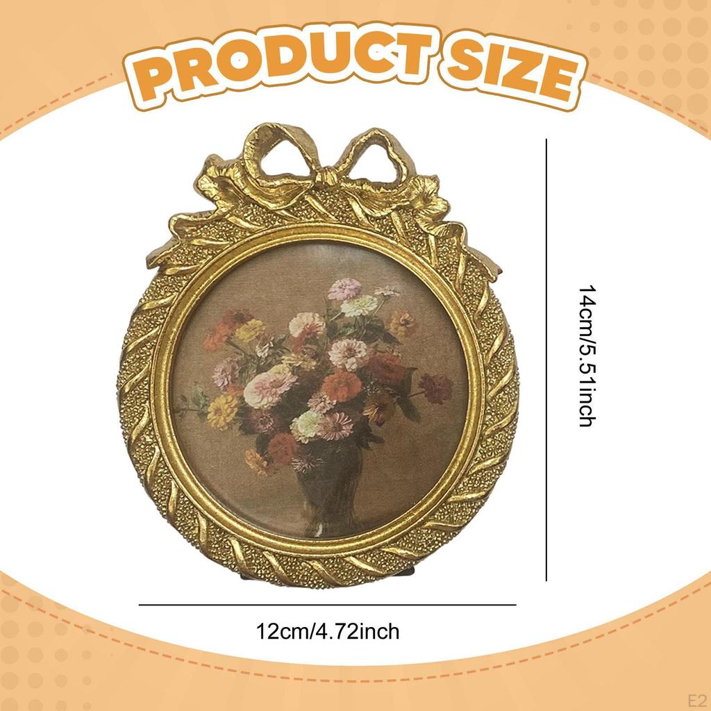 Porta-Retrato de Resina Ornamentado para Mesa Pendurar Exibição de Fotos Redondo para Mesa de Trabalho Sala de Estar