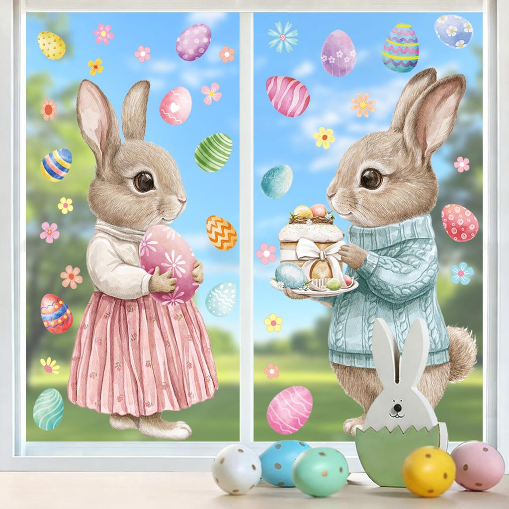 Osterhase Fensteraufkleber Vinyl Wasserdicht Niedliche Kaninchen Deko für Zuhause Glastür Osterdekoration Frühlingsfest Geschenk 2026
