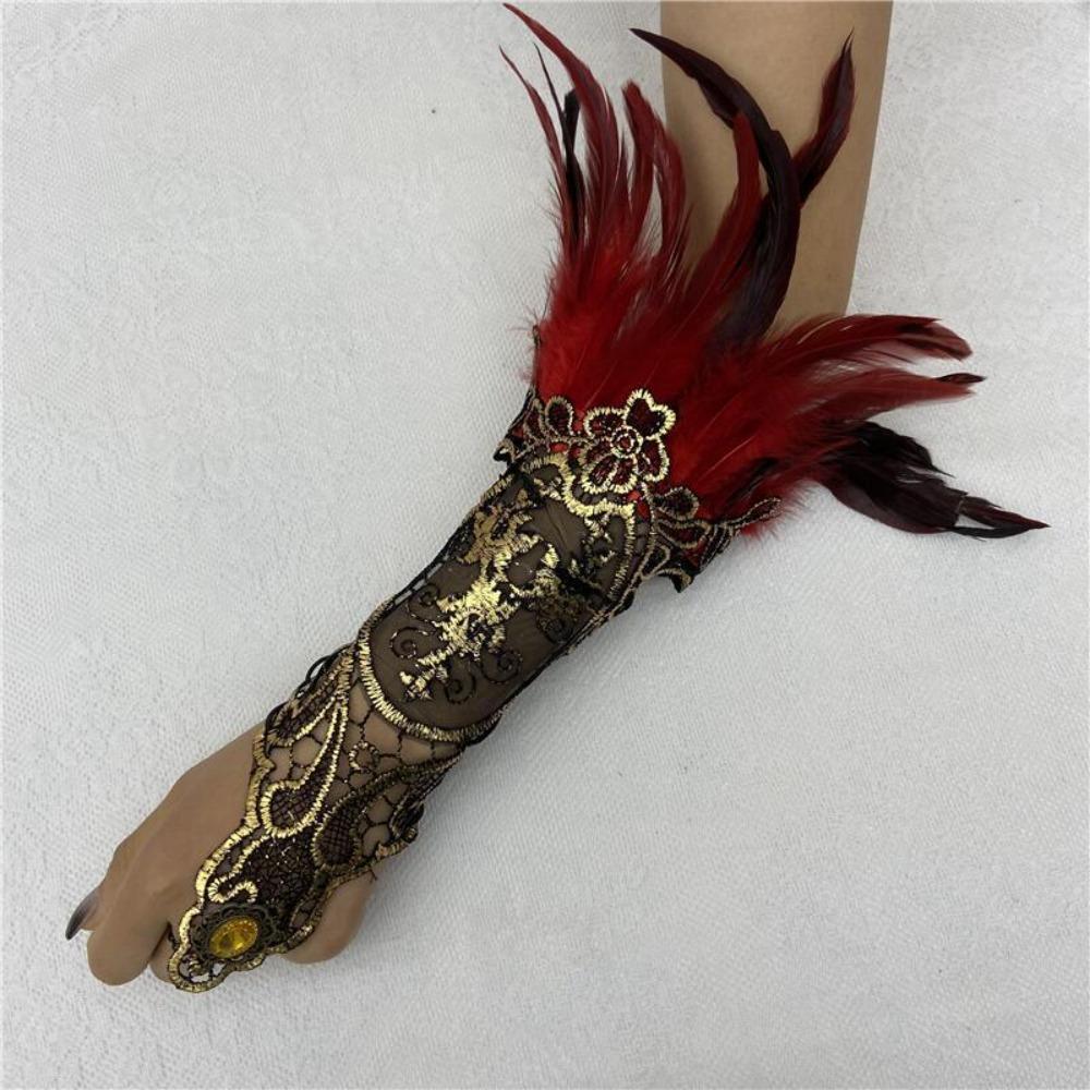 

Retro Halloween Feather Cuffs Embroidery Halloween Wristband Cosplay Props червоний