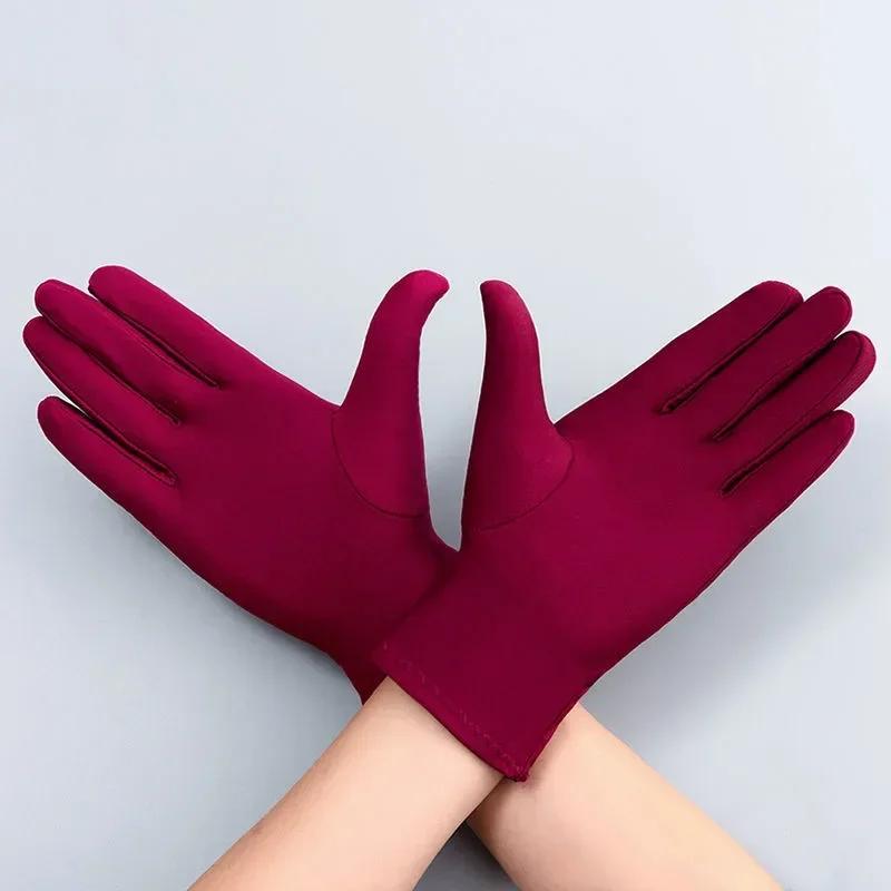 

Fashion Summer Spandex Gloves Women Men Sexy Mittens Sun Protection White Black Etiquette Thin Short Stretch Dressy Dance Gloves бордовий