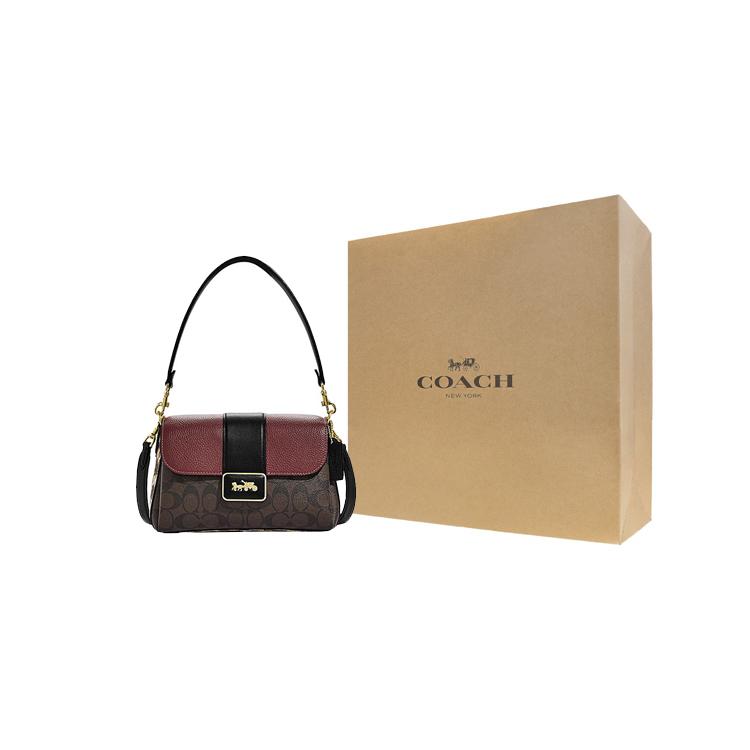 New COACH Grace Artificial Leather Bonded Sheepskin Shoulder Bag Portable Crossbody Bag Shoulder Bag Women's Brown & Red CC066-IMOSN