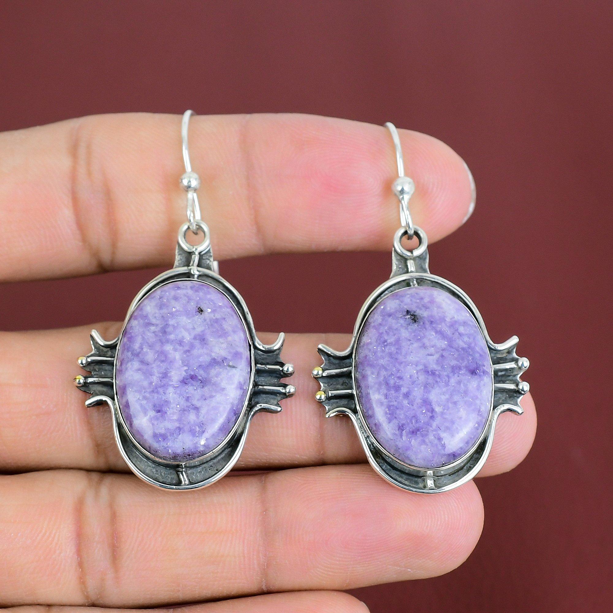 Lepidolite Earrings Top Quality Gemstone Earring 925 Sterling Silver Earring Handmade Lepidolite Jewelry Designer Earrings Gifts For Mother