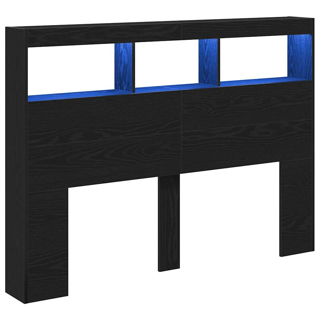 LED Headboard with Shelves Black Oak Effect 140 x 17 x 102 cm