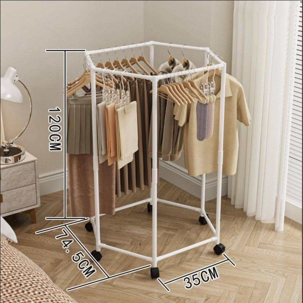 

Sturdy Construction Vertical Garment Hanger with Wheels Movable Clothing Storage Rack Home Use White-Single Layer