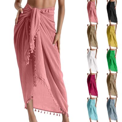 Women's Beach Vacation Sun  Tassel Wrap Skirt  Apron Skirt Midi Skirt