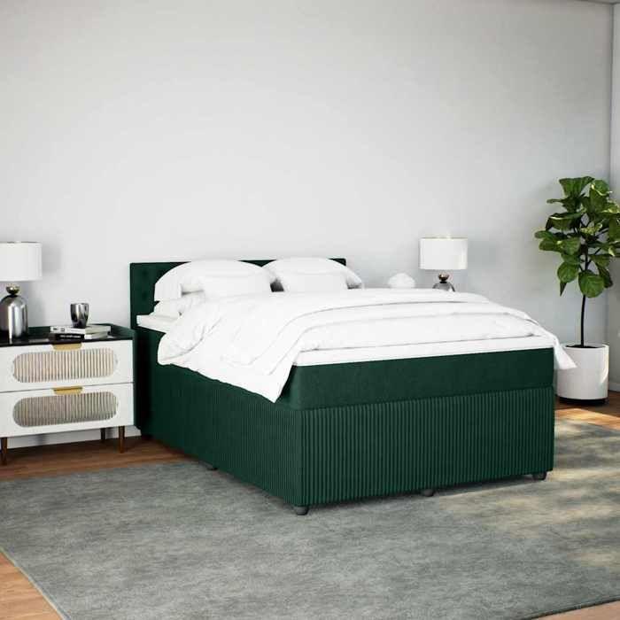 Maison Exclusive - Sommier à lattes de lit et matelas Vert foncé 140x190cm Velours