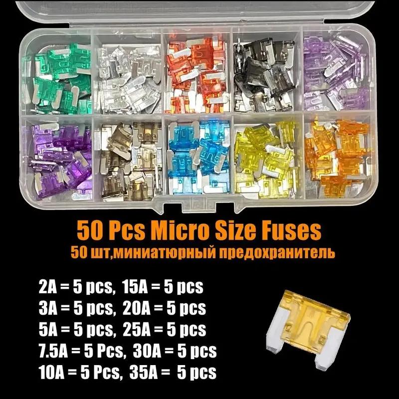 100/50 Piezas Fusibles de Coche Pequeños Tipo Hoja Automotriz Surtido de Fusibles Micro En Caja 2A/3A/5A/7.5A/10A/15A/20A/25A/30A/35A