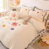 4pcs/set Non-Slip Bed Skirt Quilt Cover Pillowcase Four Piece Sets Princess Lace Quilt Cover Delicate Embroidery Soft Bedding Set