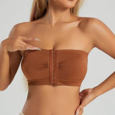 Podprsenka bez ramínek pro ženy zapínání vpředu protiskluzová vycpaná bandeau podprsenka bezdrátová push-up braletka bezešvý trubkový top