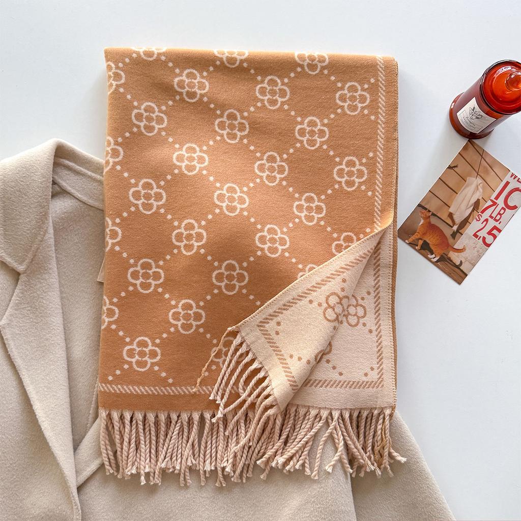 Luxury Warm Cashmere Scarf Women Winter Wraps Shawl Double-Sided Floral Print Pashmina Bufanda Travel Poncho Stoles Echarpe