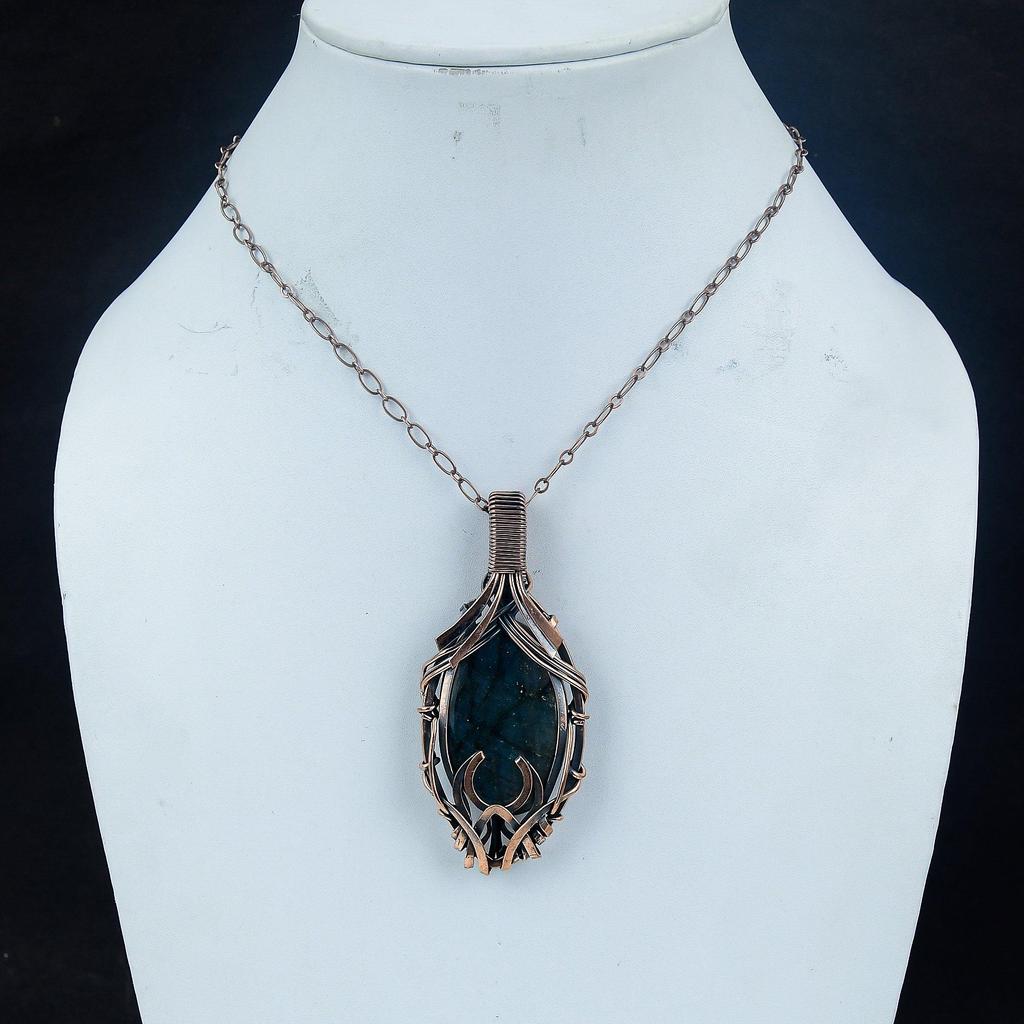 Labradorite Pendant, Handmade Gemstone 999 Copper Wire Wrapped Pendant Antique Jewelry, For Gift Silver Jewelry
