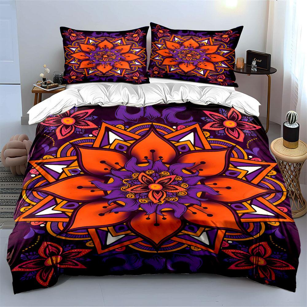 Orange and purple mandalas. Bedding sets Duvet cover sets Duvet covers Pillowcases(1* Duvet Cover 2* Pillowcases without duvet insert)