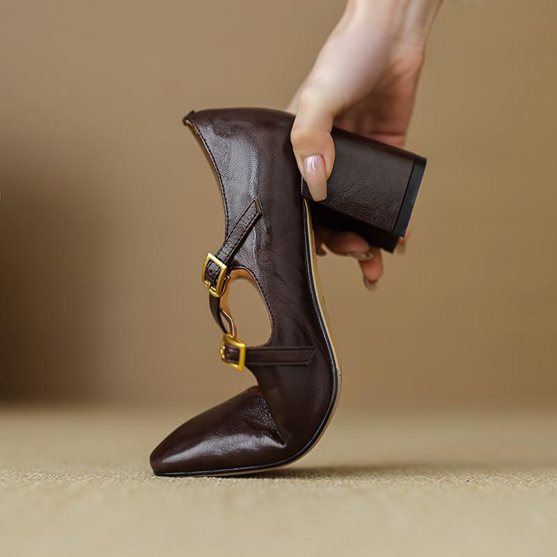 Fashion 2025 New Spring/Autumn Women Pumps Genuine Leather Shoes for Women Squared Toe Chunky Heel Shoes High Heel Mary Janes Shoes
