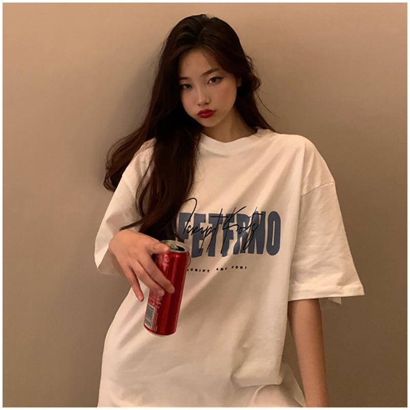 

Women s White Retro Print Mid-Length T-Shirt - Spring/Summer 2025 Korean & Hong Kong Style XL белый