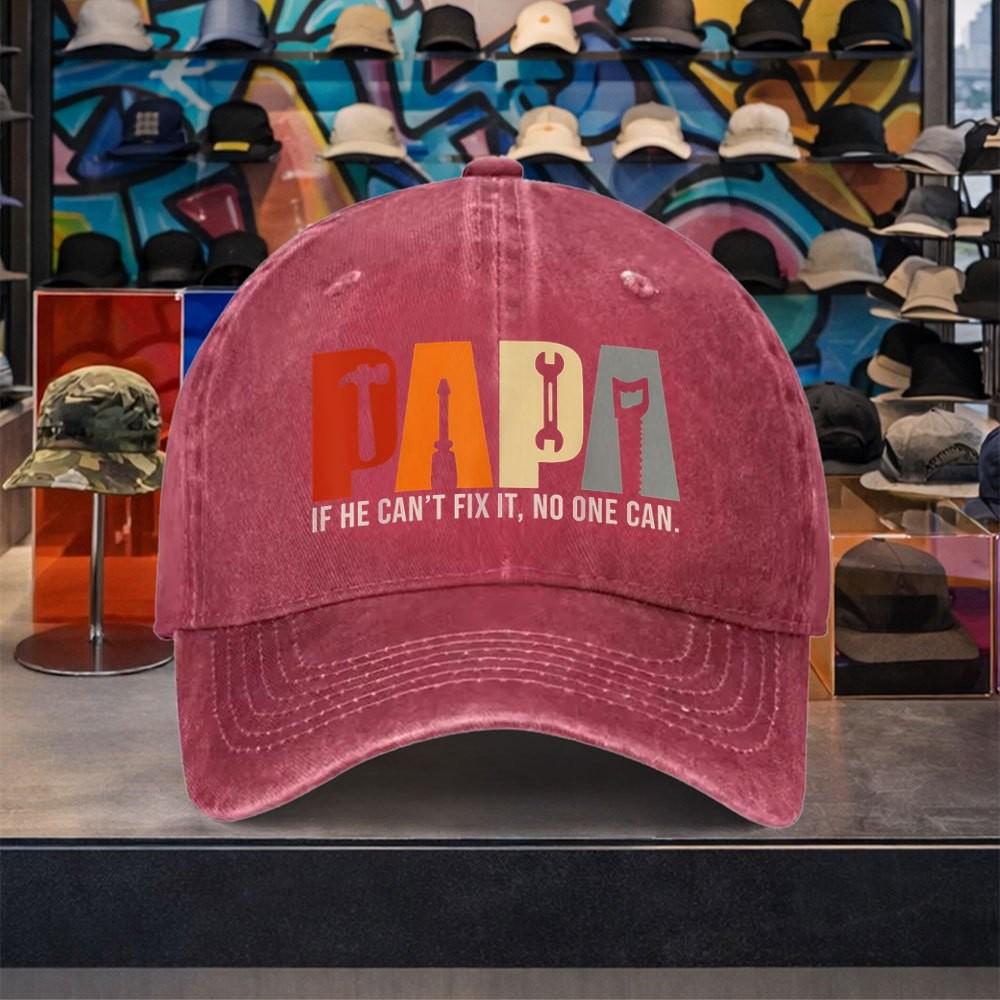 Papa Fix It Tool Washed Baseball Cap Unisex Vintage Adjustable Cotton Outdoor Hat