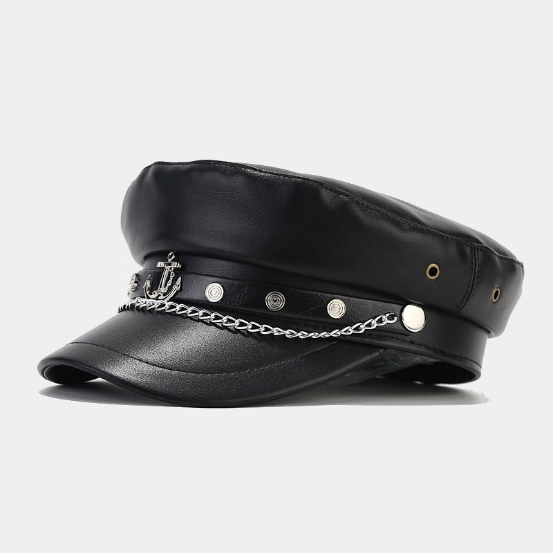 

Fashion PU Leather Beret Vintage England Flat Newsboy Caps Outdoor Casual Army Cap One Size