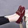 Leather leather shoes women's new four-season small single shoes round head thick heel low heel patent leather women's shoes spring