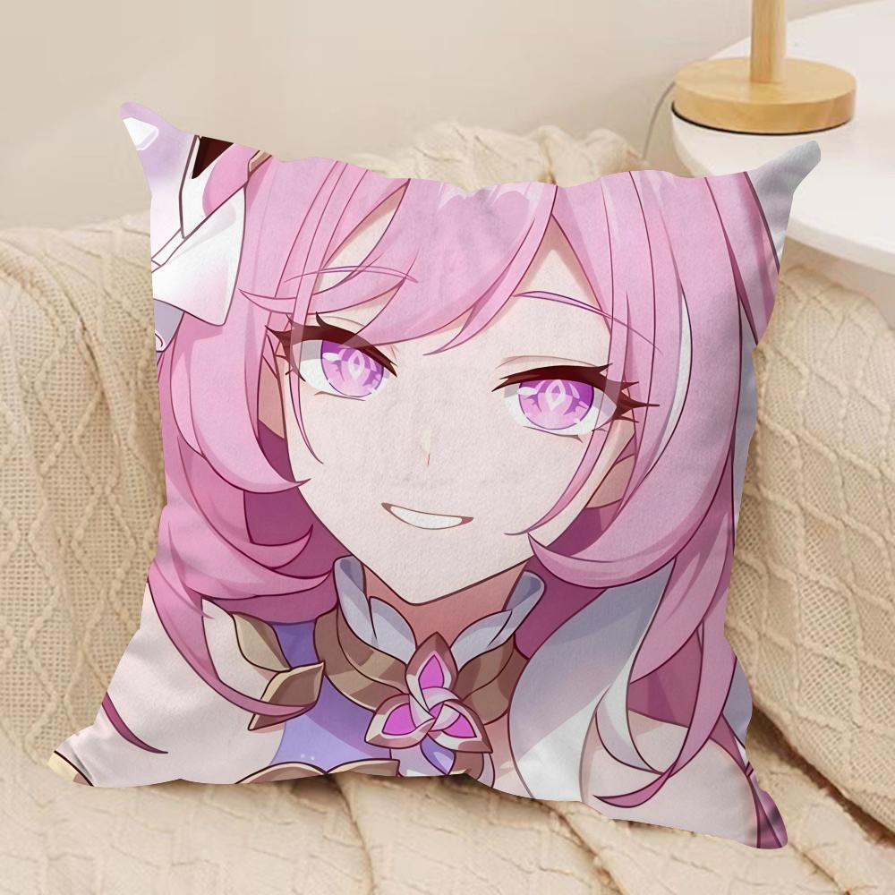 Anime Game Honkai Impact Cushion Cover Silky Short Plush Invisible Zipper Dustproof Sofa Pillow Case For Home Decor
