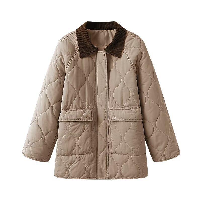 ins European and American style new fashion temperament classic quilting contrasting color lapel cotton jacket