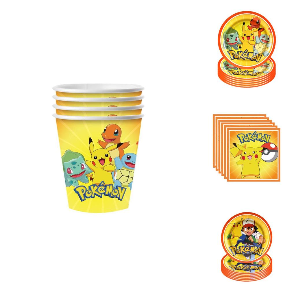 Pokemon Pikachu Party Paper Plate And Cup Set With Cartoon Print For Birthday Celebrations