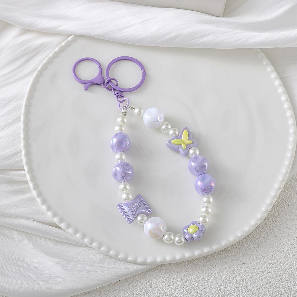 1Pc New Fashion Candy Colorful Pendant Keychain Buckle Bag Handmade Accessories Beaded Mobile Phone Keychains