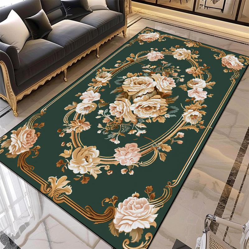 European Style Flower Pattern Carpet Living Room Retro Decoration Rugs for Bedroom Large Area Non-slip Mat Easy Clean Washable
