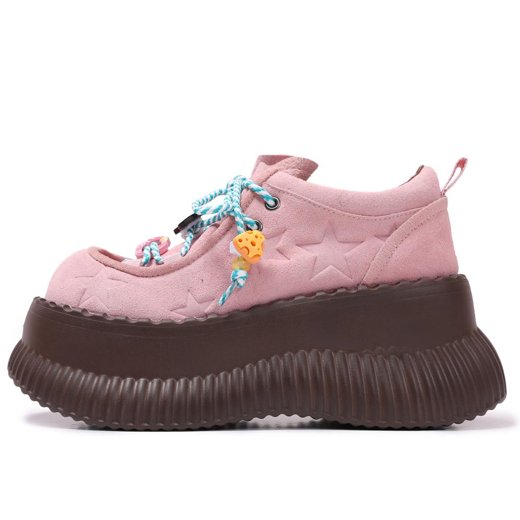 Fashion Shoes for Women's Platform Leather Shoes Retro Metal Toe Thick Sole Shoe Round Head Front Lace Up Single Shoes Zapatos De Mujer