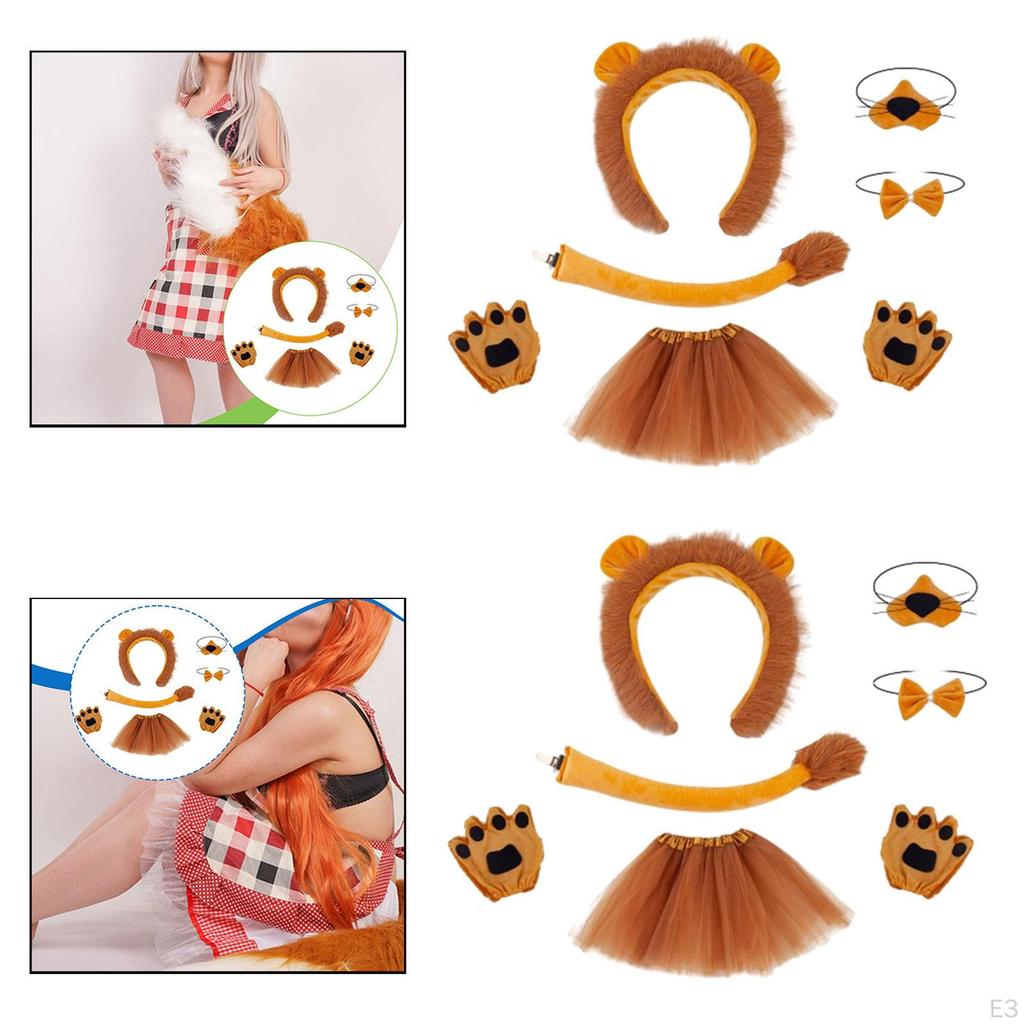 Girls Lion Costume Accessories Set Comfortable to Wear Bow Tie, Tail and Nose