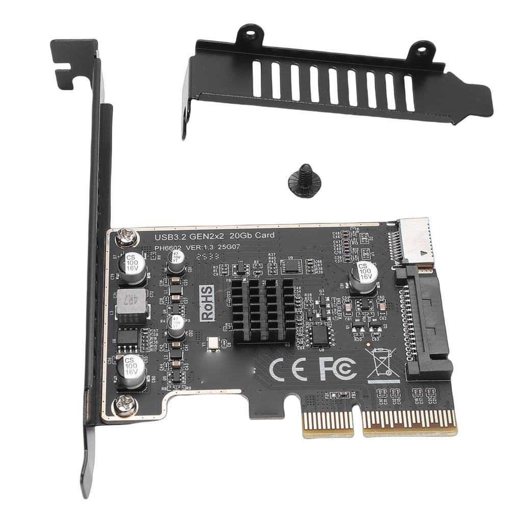 Acogedor PH6602 PCIe To USB 3.2 Gen 2x2 Expansion Card, 20Gbps Type E Key A Front Header Adapter, ASM3242 Chip 15Pin Powered Internal Type C