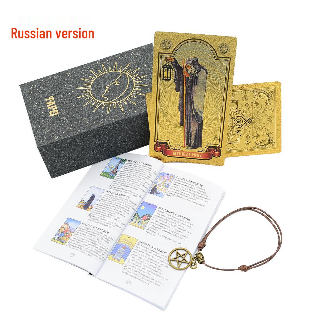 Russian Tarot Card Set: Gold Foil PVC, Waterproof with Instruction Manual