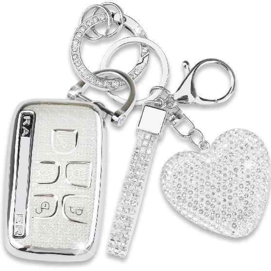for Land Rover Key Fob Cover with Heart Keychain for Women, Compatible with Range Rover Evoque Sport Velar Land Rover Discovery Jaguar F-Pace F-Type