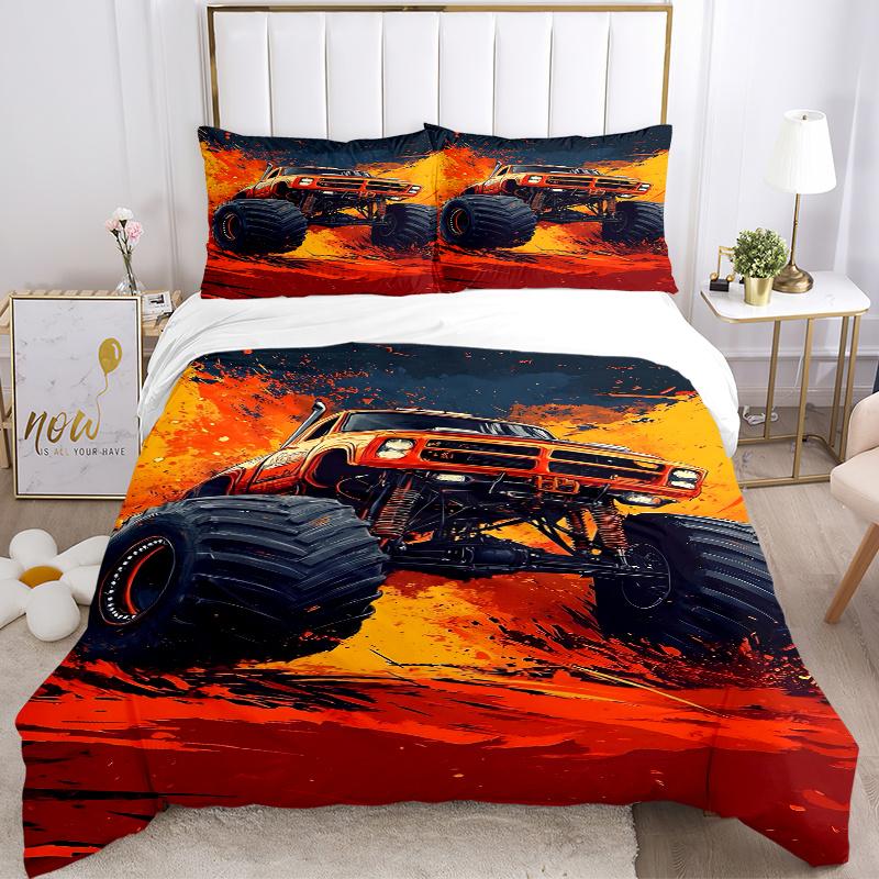 3pcs Monster Truck Home Decor Bedding Set-Universal Three-Piece Suit for Bedroom, Guest Room, Living Room, Hotel-Perfect Gift for Fans, Trav