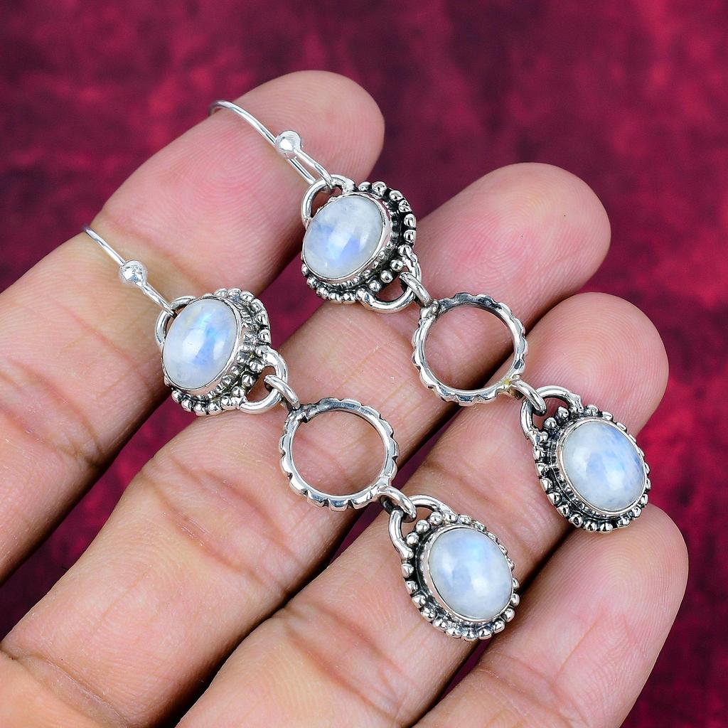 Mondstein 925 Massiv Sterlingsilber Ohrringe, Handgefertigter Edelstein Ohrschmuck, Geschenke für Ehefrau Brandneue Ohrringe