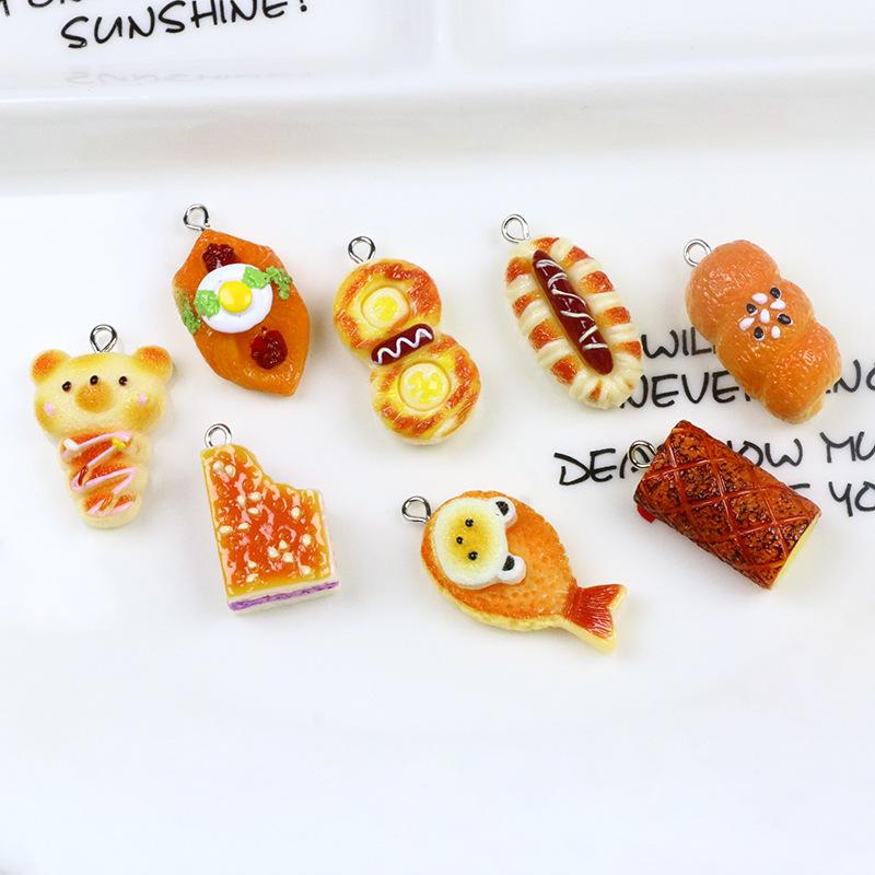 12Pcs Lovely Animals Bear Bread Simulation Resin Charms Resin Fish Pendant for Earrings Necklace Keychains DIY Jewelry Make