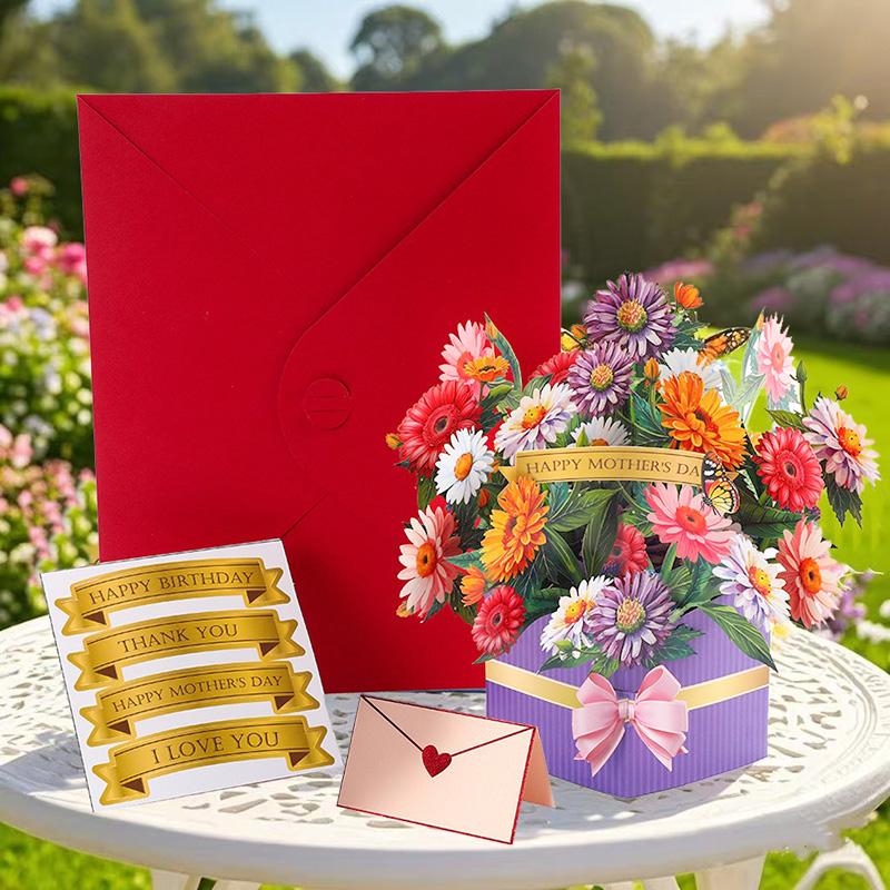3D Creative Bouquet Gift Card For Mother Father Wife Friends Blessing Card Gift For Mothers Fathers Day Thank You Greeting Cards
