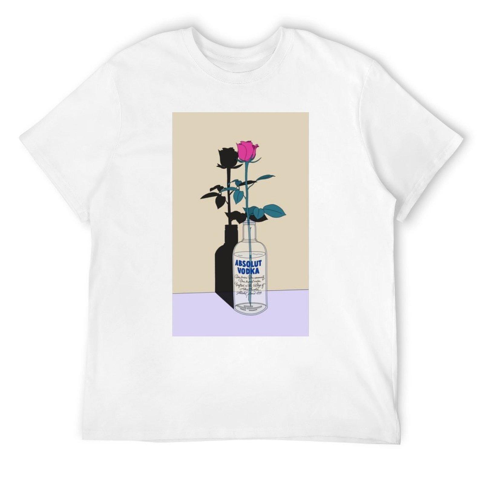 Absolute Rose Art Print Illustrated Floral Design Unique Vodka Bottle Vase Print for Decor Apparel TShirt S