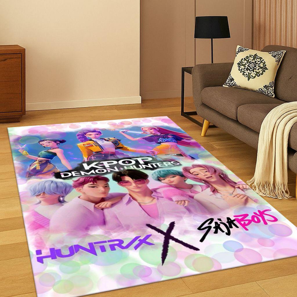 3D Demon Hunters Kpop Rumi Mira Zoey Music Carpet Rug for Bedroom Living Room Sofa Home Decor,Area Rug Non-slip Floor Mat Gift