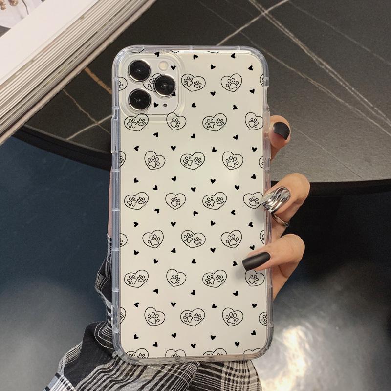 Cute Black White Love Heart Shockproof Phone Case For iPhone 16 14 15 13 Pro Max 12Mini 11 XR XS 7 8Plus Clear Soft Cover Fundas