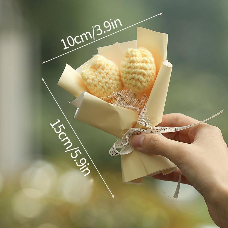 Kitting Flower Bouquet Crochet Flower Artificial Woven Flower Wedding Guests Gifts Teacher's Day Christmas Gifts