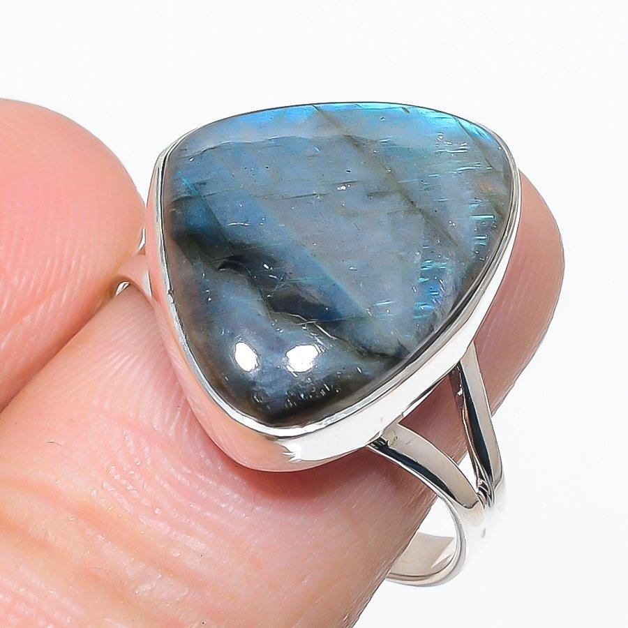 

Natural Labradorite Gemstone Handmade 925 Solid Silver Jewelry Ring Size 9 g1j09