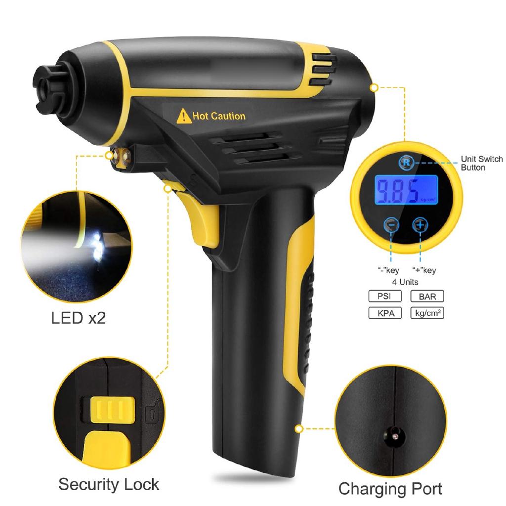 12V 150PSI Cordless Handheld Air Inflatable Pump 120W Emergency Car Tyre Inflator Pump LCD Digital 2200mAh USB Charging