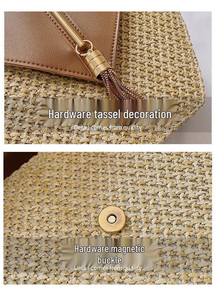 Trendy Woven Hexagonal Shoulder Crossbody Bag – Solid Color with Tassel Chain