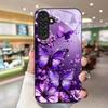 Purple Butterfly Flower Pattern Glass Phone Case Suitable for Samsung Galaxy S26 S25 S24 S22 S21 S20 FE/Ultra/Plus Hard Case