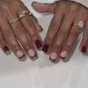 Wine Red Autumn-Winter Press-On Nails with White Polka Dots - Short Square Fake Nails