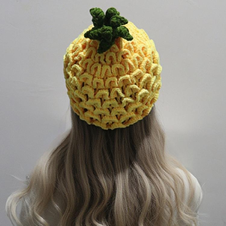 Originelle Frucht-Thema Schirmlose Mütze Handgehäkelt Winter Beanie für Damen Teenager 2000er Jahre Styles Kopfbedeckung Mode Kopfaccessoire