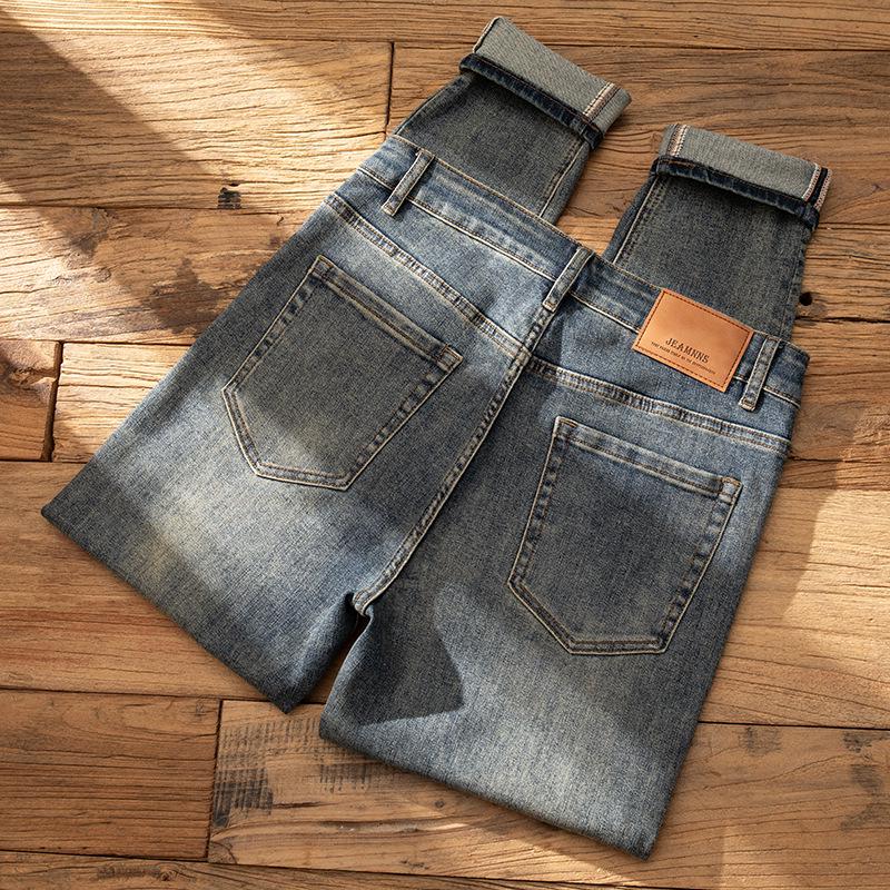 Autumn 2025 Slim Fit Men's Retro Nostalgic Jeans - Mid-High Waist, Straight Leg, Trendy Style