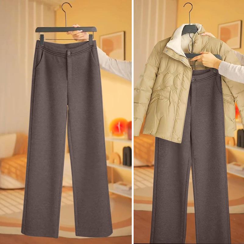 

Women s 2025 Autumn/Winter Velvet-Lined Wool Flannel Pants - Narrow & Wide-Leg Styles for a Soft, Casual Fit 26/S (85-95 lbs)