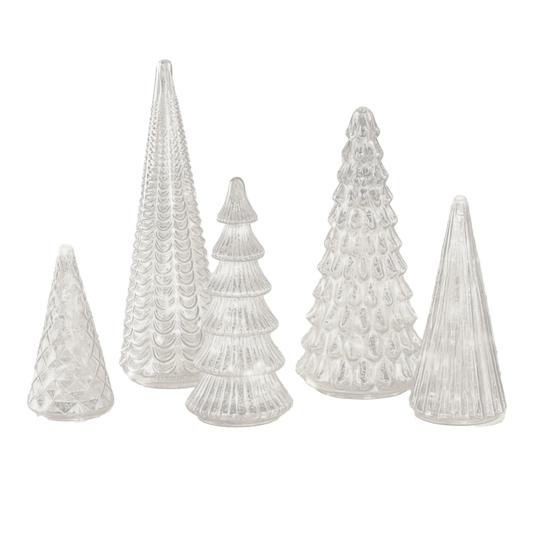 5 Pcs Illuminated Glass Christmas Tree Light Up Glass Tree Figurines